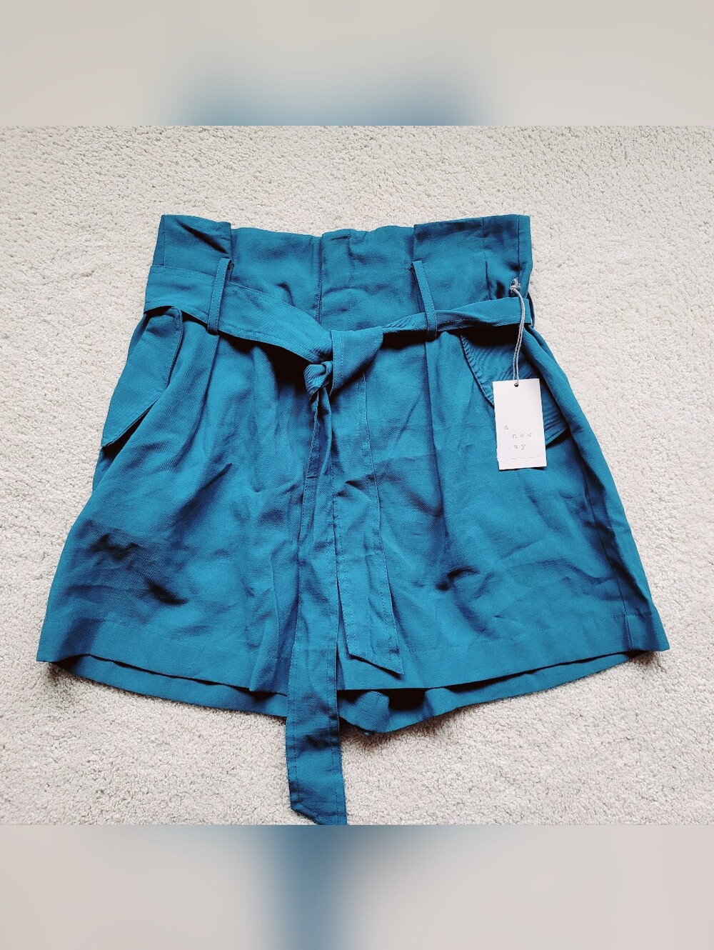 A New Day High-Waist Teal Paperbag Shorts with Tie Belt Size 12